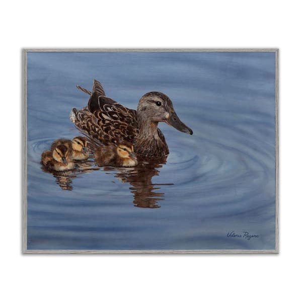 Stupell Industries Duck Family Ripples by Valerie Rogers Gray Framed Animal Giclee Art Print 16 in. x 20 in.