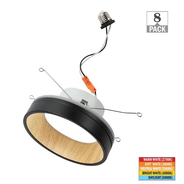 6 in. Retrofit Matte Black White Oak Accent Integrated LED Recessed Light Night Light Feature Adjustable CCT (8-Pack)