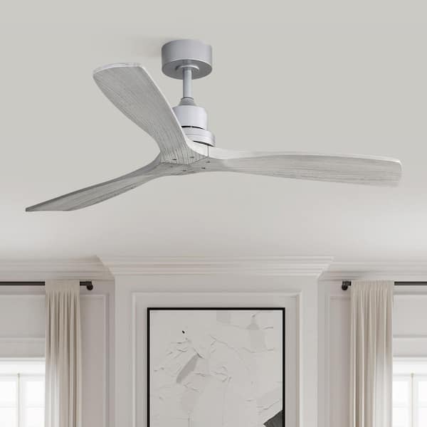 52 in. Indoor/Outdoor Silver Wood Downrod Mount Standard Ceiling Fan with DC Motor, Gray Blades Downrod Remote Included
