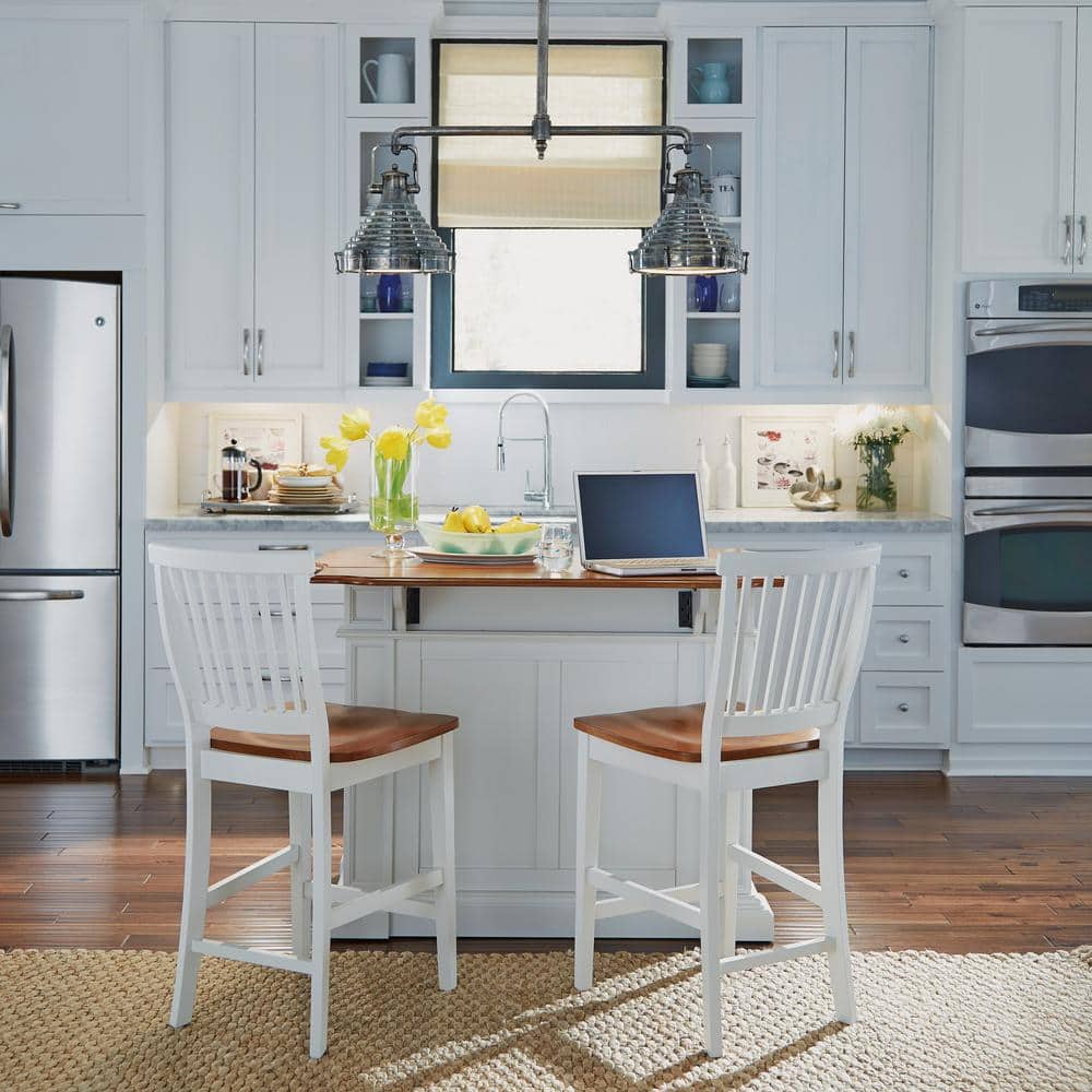 Crisp White and Distressed Oak Finish Spacious Kitchen Island