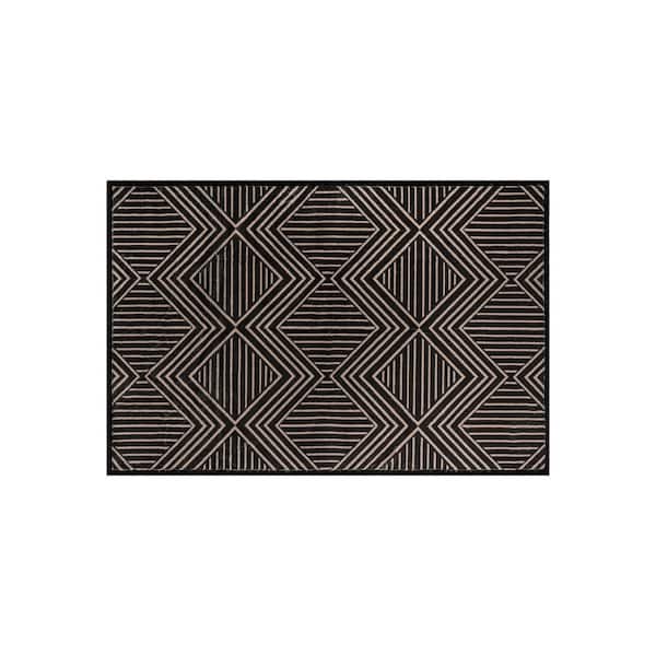 Chevron Diamond Machine Washable Polyester Non-Slip Backing 2 ft. x 4 ft. Black Area Rug