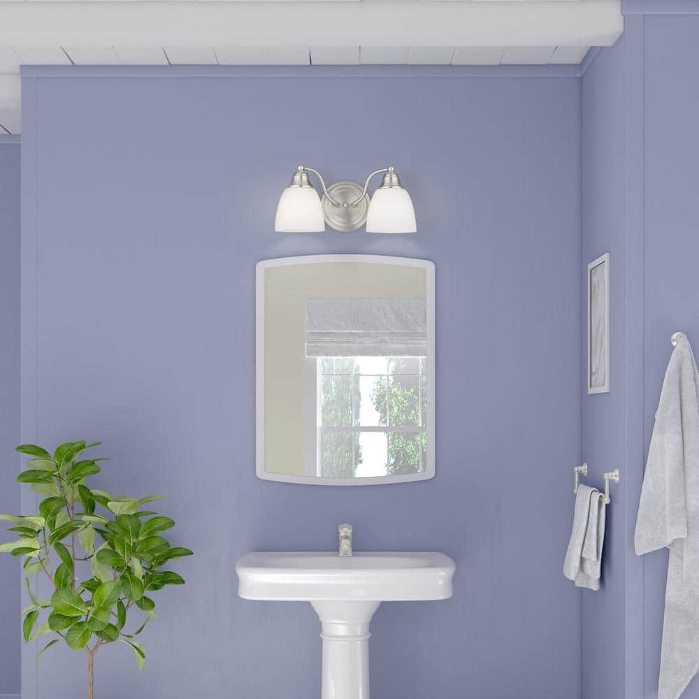 Elegant Brushed Nickel 2-Light Vanity with Satin Opal White Glass