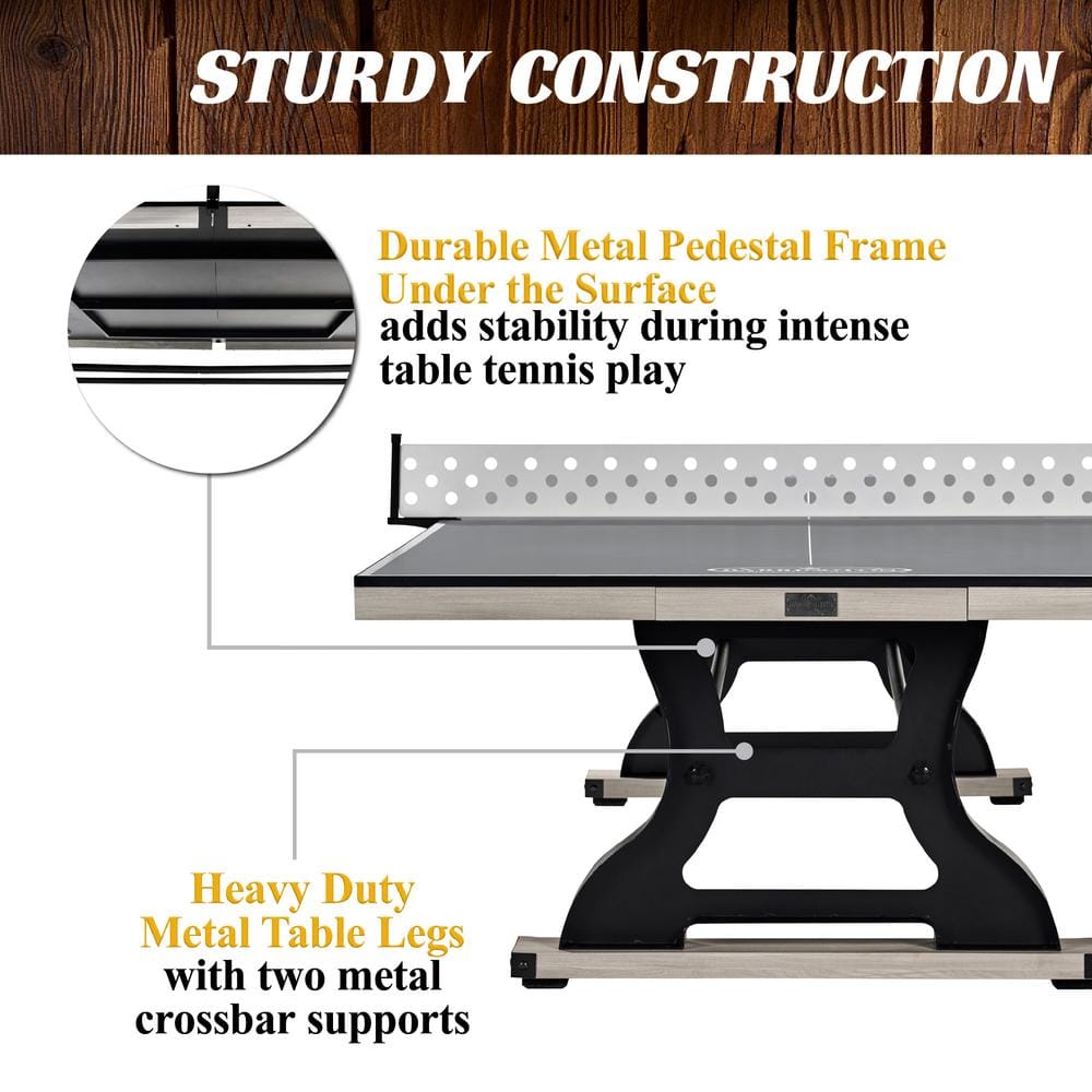 Coventry 9' Black and Silver Wood Composite Table Tennis Table with Metal Net