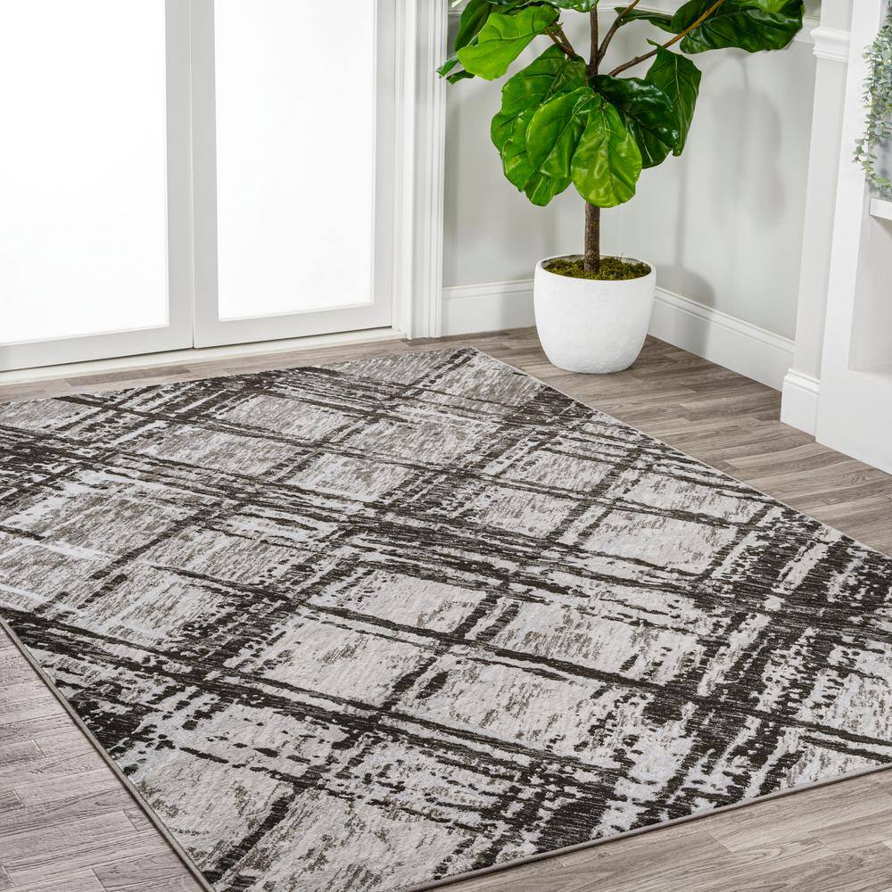 Gray Abstract Flat Woven Reversible Synthetic Rug 3x5