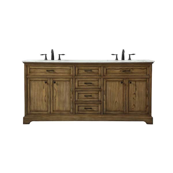 Unbranded Simply Living 72 in. W x 21.5 in. D x 35 in. H Bath Vanity in Driftwood with Carrara White Marble Top