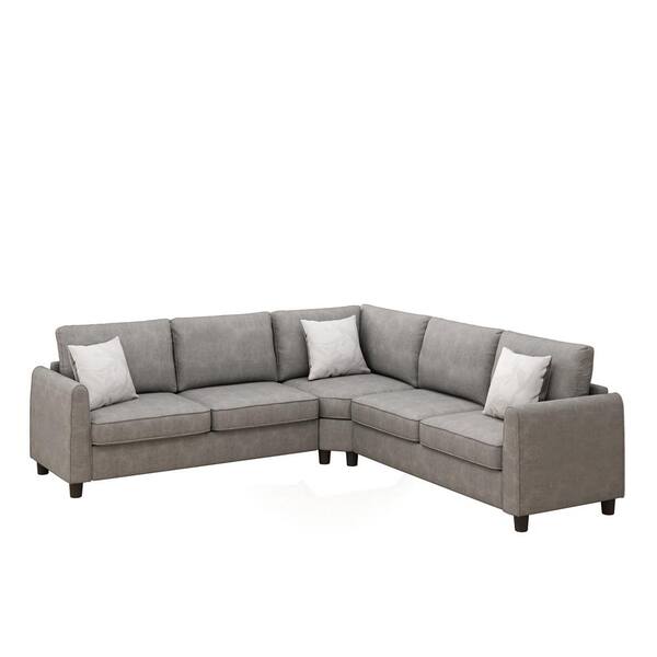 Luchtpost Absorberen esthetisch Z-joyee 100 in. Square Arm 3-Piece L Shaped Polyester Big Sectional Sofa  Couch in Gray with 3-Pillows P-Q202200799 - The Home Depot