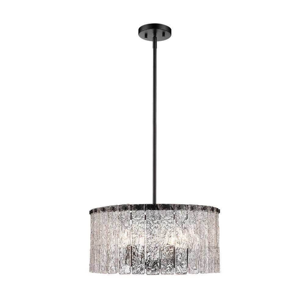 Glacier 5-Light Matte Black Pendant-Light with Glass Shade