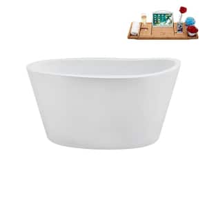51 in. Acrylic Flatbottom Non-Whirlpool Bathtub in Glossy White with Matte Black Drain and Tray