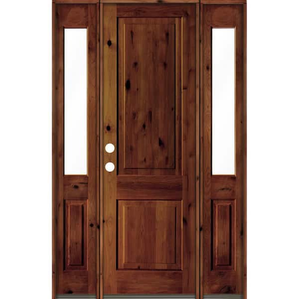 Krosswood Doors 58 in. x 96 in. Rustic Knotty Alder Square Red Chestnut Stained Wood Right Hand Single Prehung Front Door