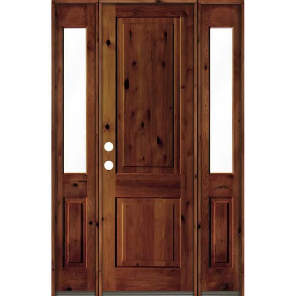 Krosswood Doors 60 in. x 96 in. Rustic Knotty Alder Square Red Chestnut Stained Wood Right Hand Single Prehung Front Door
