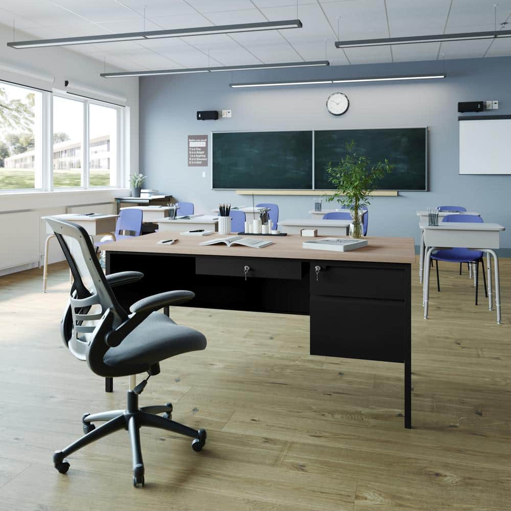 60 in. Rectangle White Oak Engineered Wood 3-Drawers Teacher Desk