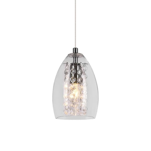 EDISLIVE Harlotte 1-Light Chrome Clear Glass with 81010000010518 Shade Light Pendant Room Dining Island The Home - Crystal Kitchen Mini for Depot