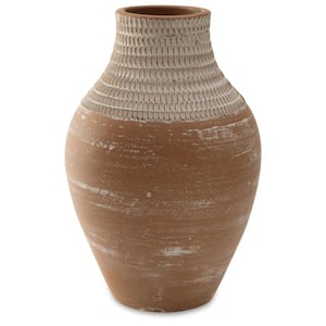 Reclove 13.13 in. Brown Terra Cotta Round Decorative Vase