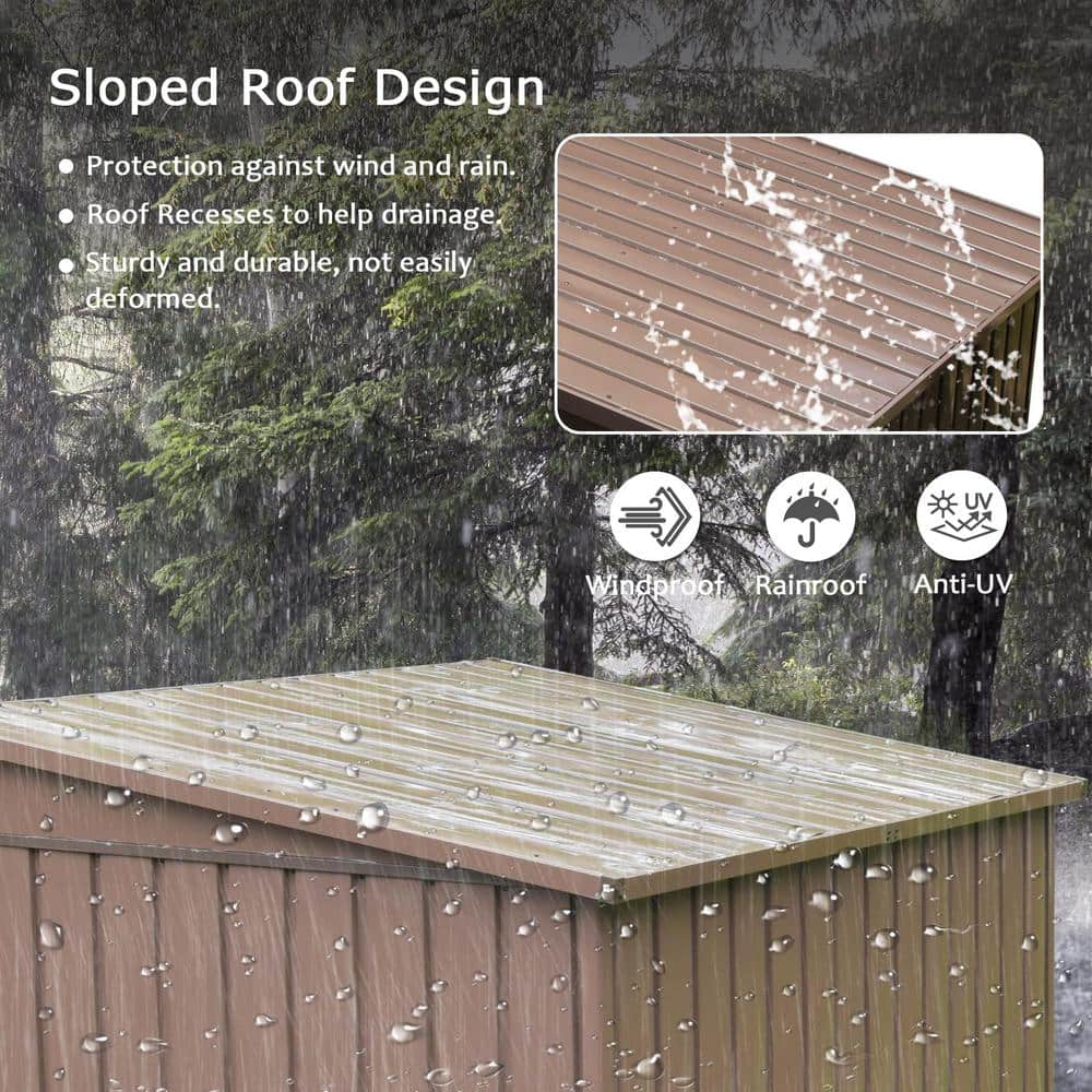 Brown 6x4 ft Metal Outdoor Storage Shed with Lockable Double Door