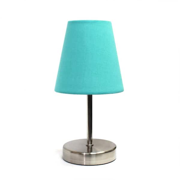 Creekwood home 10.5 in. Blue Traditional Petite Metal Stick Bedside Table Desk Lamp in Sand Nickel with Fabric Empire Shade