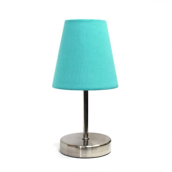 Unbranded 10.5 in. Blue Traditional Petite Metal Stick Bedside Table Desk Lamp in Sand Nickel with Fabric Empire Shade