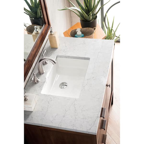 Addison 36 in. W x 23.5 in.D x 35.5 in. H Single Vanity in Mid Century Acacia with Quartz Top in Eternal Jasmine Pearl