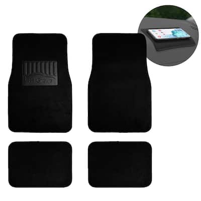 Black 4-Piece Universal Premium Soft Carpet Floor Mats with Logo Heel Pad Floor Liners - Full Set