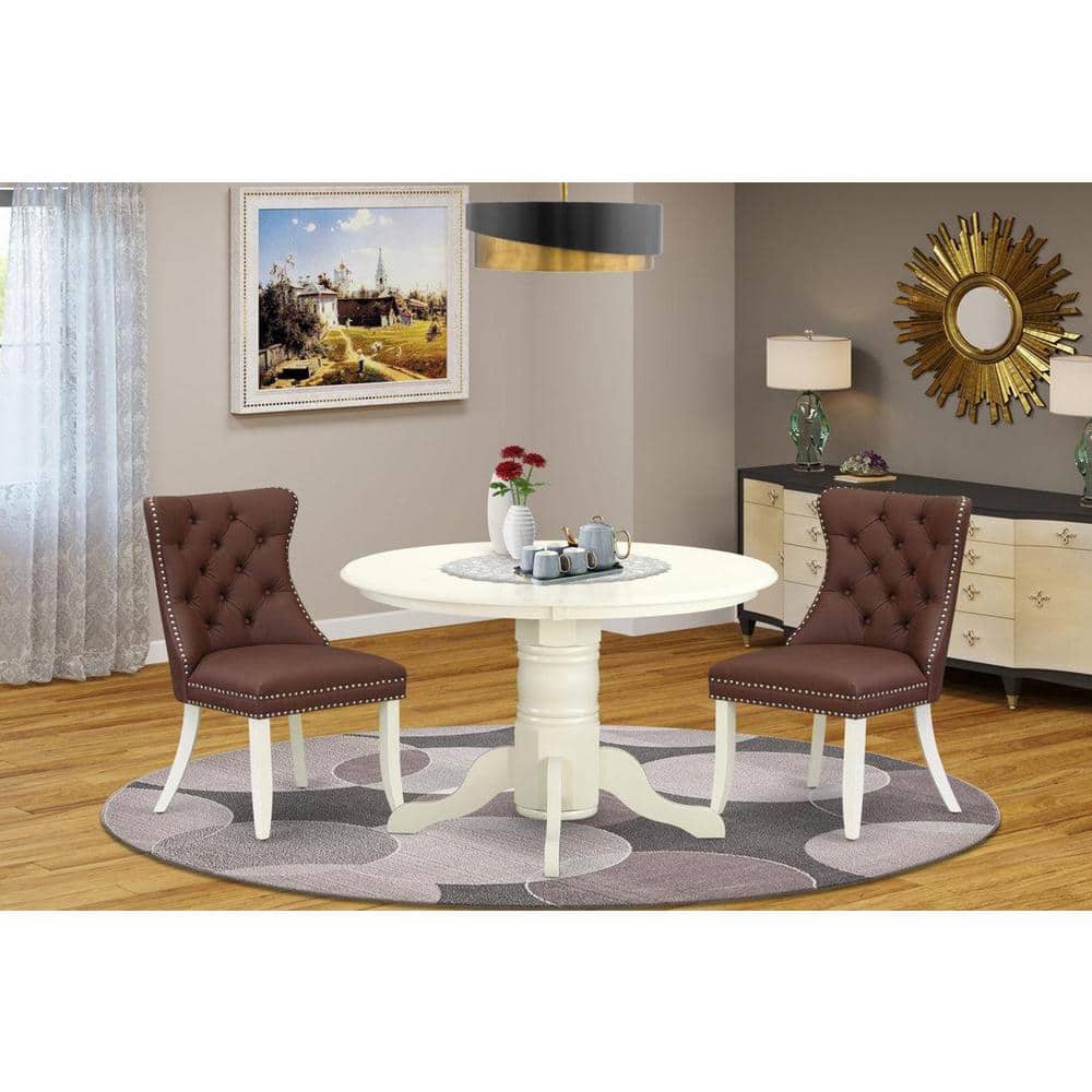 3-Piece Linen white Solid Wood Top - Round Upholstered Dining Room Set - Seats 4 price history on PriceWatchPro