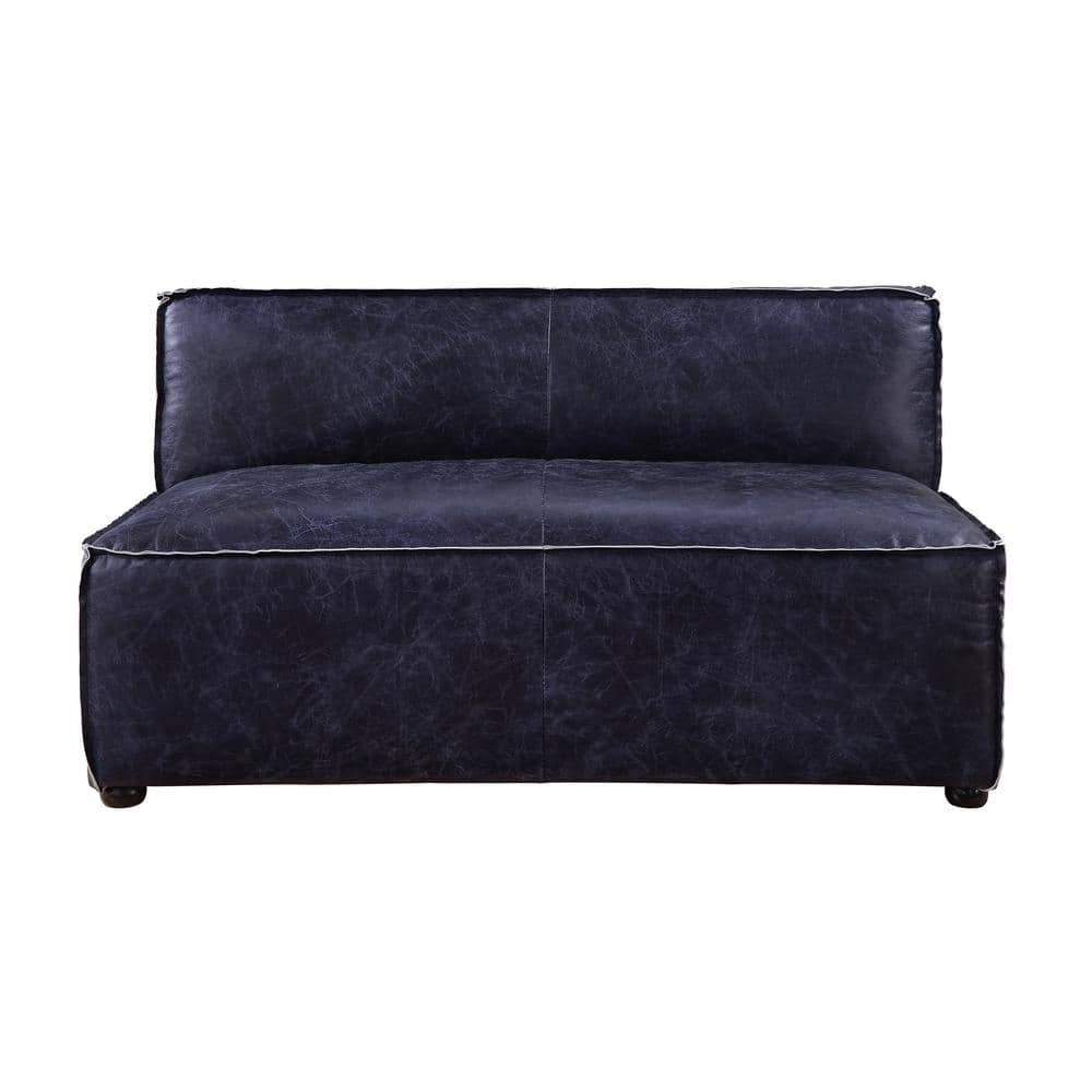 Vintage Blue Top Grain Leather Armless Loveseat