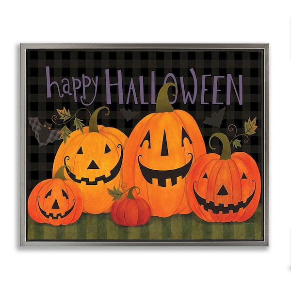 Stupell Industries Halloween Smiling by Bernadette Deming 1-Piece Floater Frame Graphic Print Typography Art Print 31 in. x 25 in.