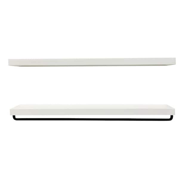 Unbranded True Floating 5.5 in. x 36 in. White Pine Wood Floating Decorative Wall Shelf and Towel Bar Set with Brackets