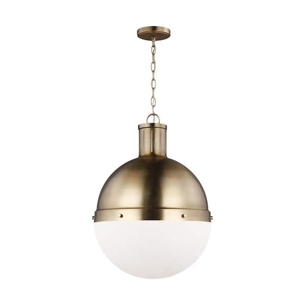 Generation Lighting Hanks 1-Light Satin Brass Large Globe Pendant Light with Smooth White Glass Shade