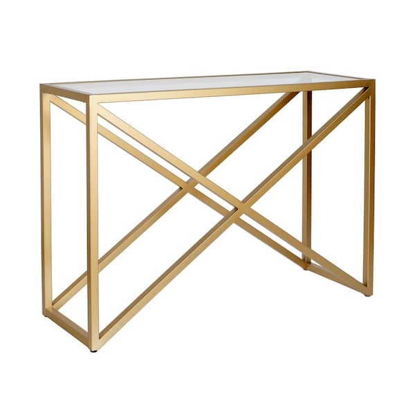 Meyer&Cross Calix 42 in. Brass/Clear Standard Rectangle Glass Console Table