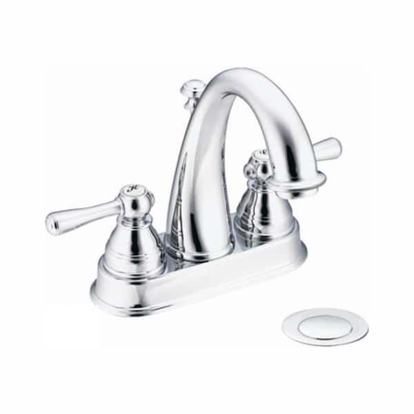 MOEN Kingsley 4 in. Centerset 2-Handle High-Arc Bathroom Faucet in Chrome with Drain Assembly