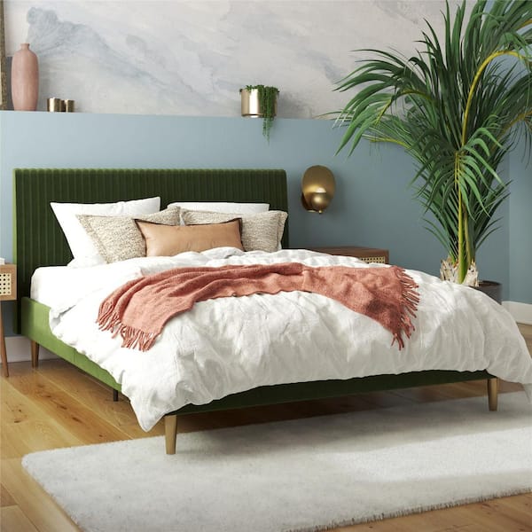 Mr. Kate Daphne Olive Green Velvet Wood Frame Full Upholstered Platform Bed