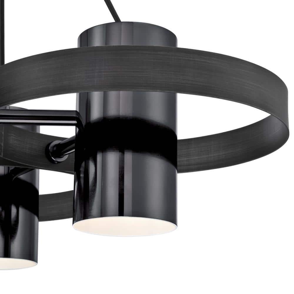 Black Aluminum 3-Light Chandelier with Gun Metal Shades