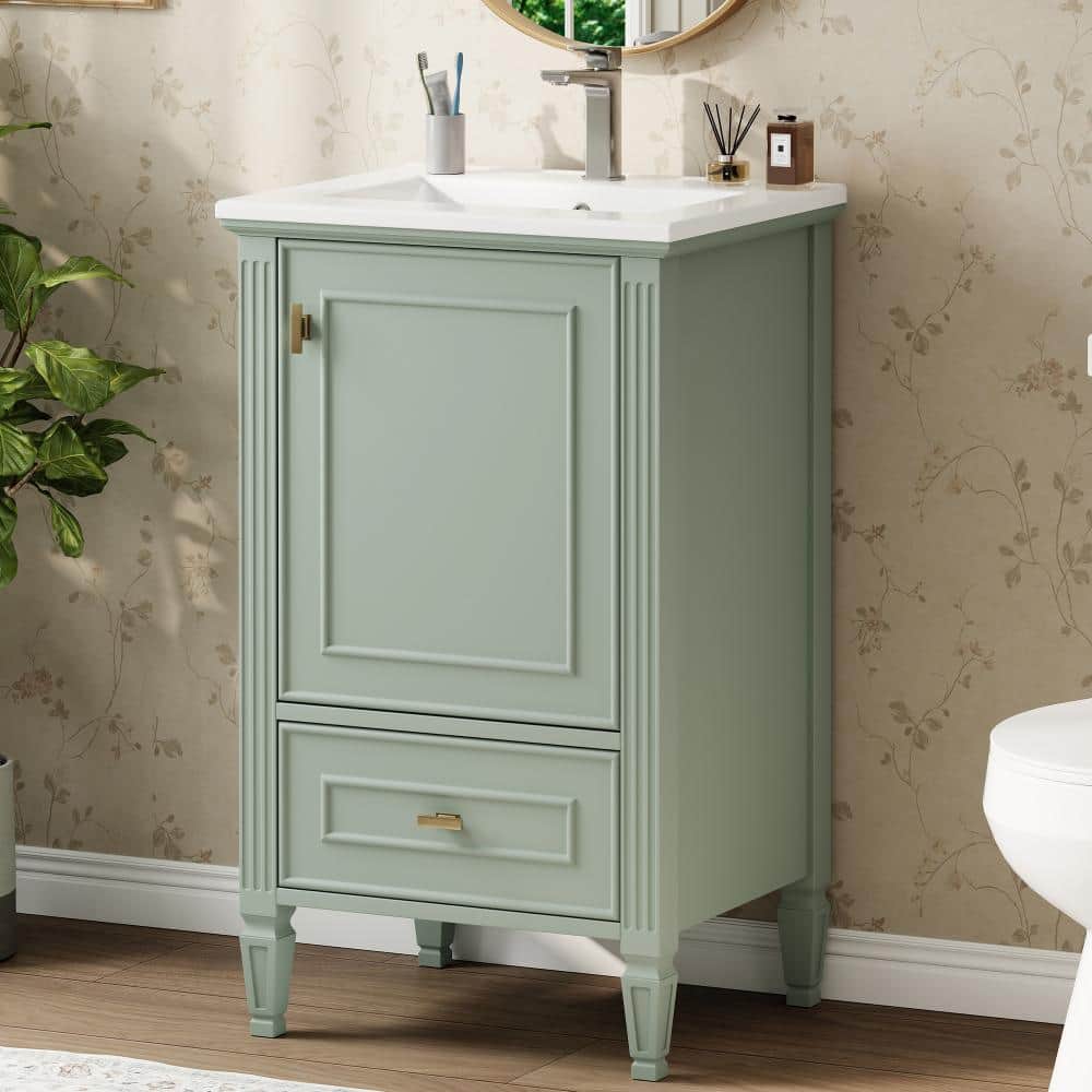 Green 20 in. W Bathroom Vanity with Ceramic Sink, Storage Cabinet and Storage Rack price history on PriceWatchPro