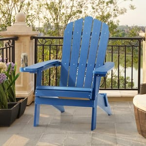 Folding Plastic Adirondack Chair Patio Outdoors Weather-Resistant Fire Pit Chair in Navy Blue