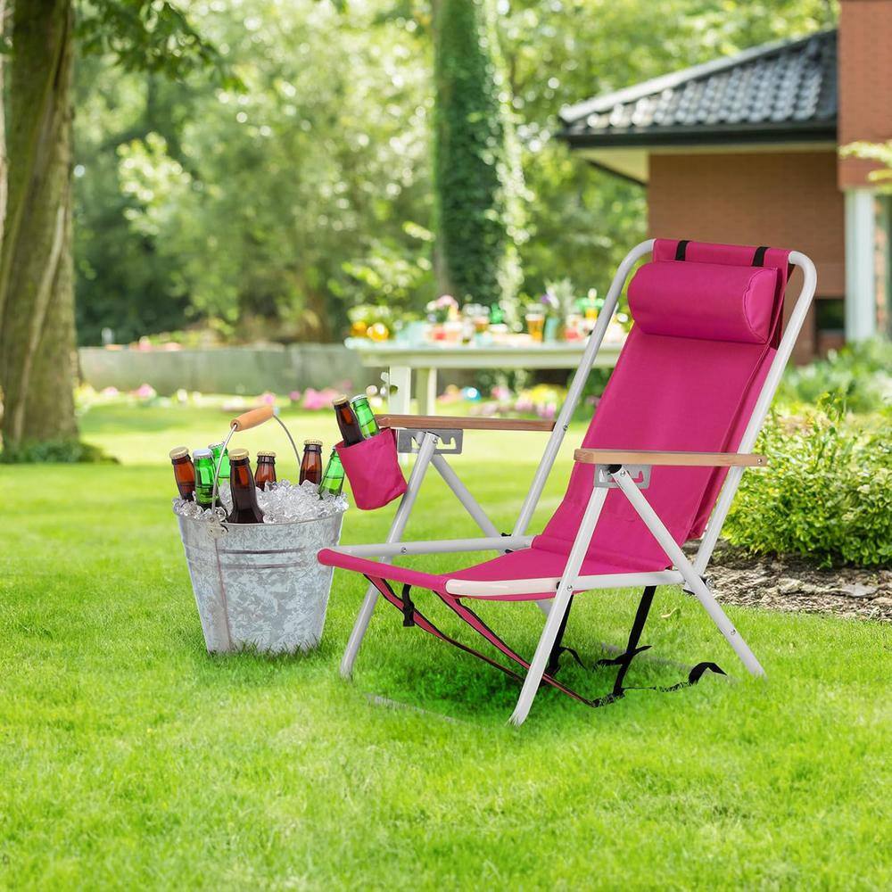 Pink Stainless Steel 4-Position Folding Beach Armchair Set