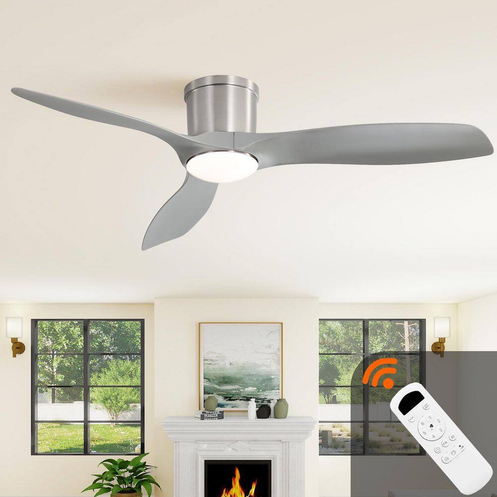 52 in. Indoor Gray Low Profile Modern Ceiling Fan with Dimmable LED Light with Remote Flush Mount price history on PriceWatchPro