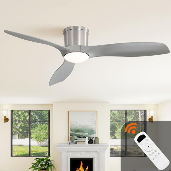 52 in. Indoor Gray Low Profile Modern Ceiling Fan with Dimmable LED Light with Remote Flush Mount