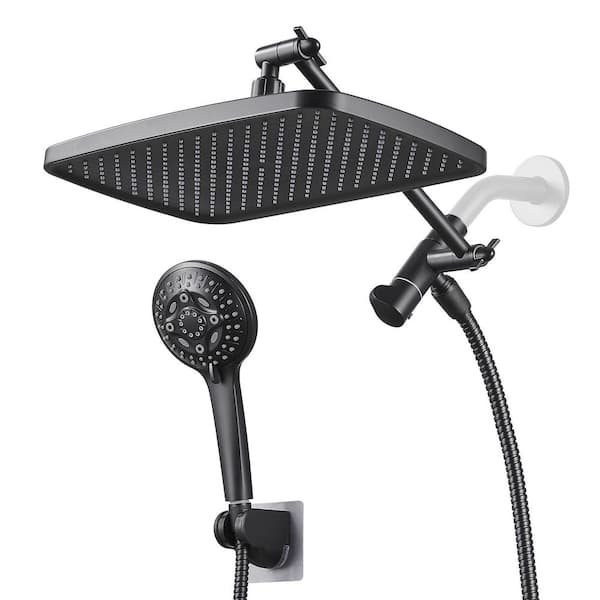 Rainfull 8-Spray Wall Mounted 12 in. Dual Shower Head and Handheld Shower Head 2.5 GPM Shower Faucet in Black