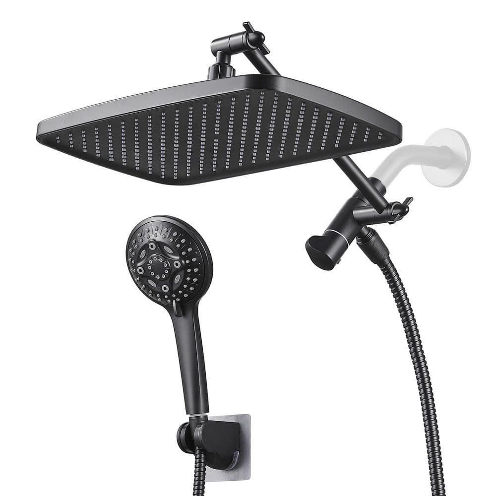 Zalerock Rainfull 8-Spray Wall Mounted 12 in. Dual Shower Head and Handheld Shower Head 2.5 GPM Shower Faucet in Black