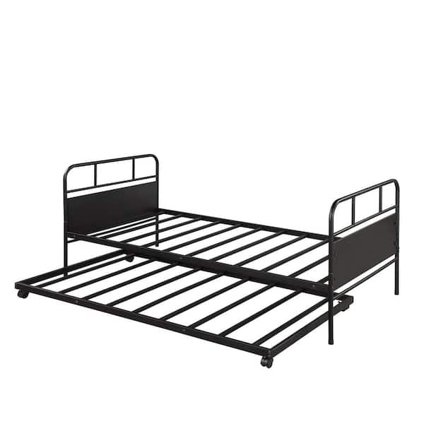 Qualler Black Twin Size Metal Daybed Bed Frame With Trundle Built-in ...