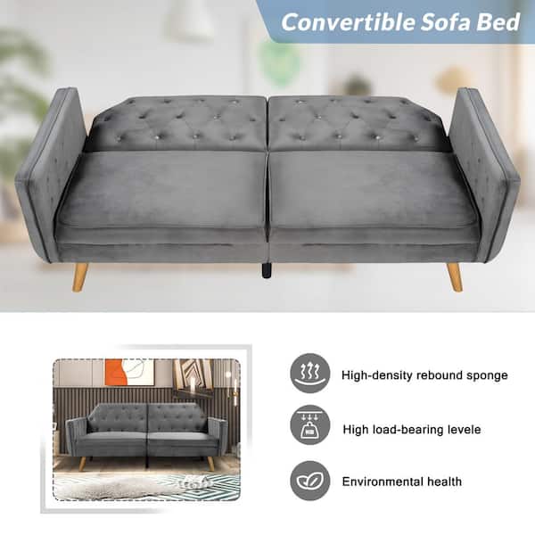 Modern Velvet Upholstered Folding Bed, Tufted Upholstered Futon Sofa Bed