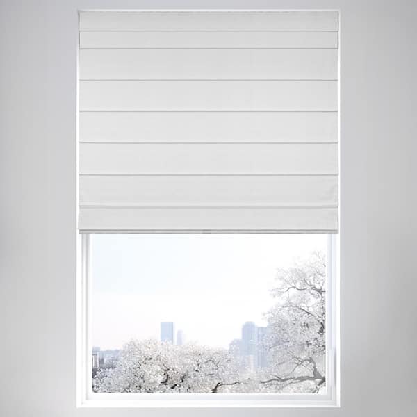 Chicology White Cordless Room Darkening Privacy Cotton Roman Shade 27 in. W x 64 in. L