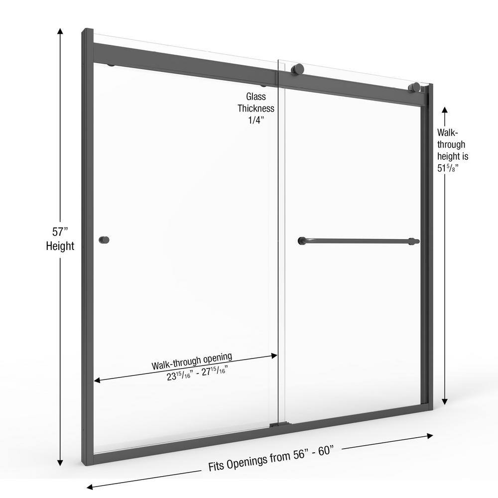 Rotolo Matte Black Semi-Frameless Sliding Tub Door with Clear Glass