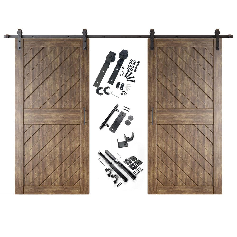 XT1 40 in. x 84 in. C-Panel Dark Walnut Slanted Stripe Design Double Pine Wood Sliding Barn Door with Hardware Kit price history on PriceWatchPro
