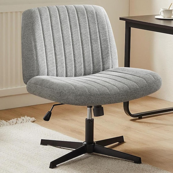 Fabric Padded Height Adjustable Wide Seat Ergonomic Armless Office Desk Chair No Wheels in Gray