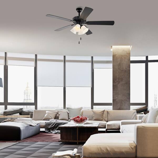 Edvivi 52 in. Indoor Matte Black 5-Blade Farmhouse Reversible Ceiling Fan with Light Kit and Pull Chain