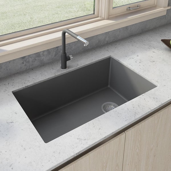 Ruvati 32 in. Single Bowl Undermount Granite Composite Kitchen Sink in Urban Gray