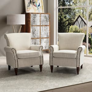 Cythnus Traditional Ivory Nailhead Trim Upholstered Accent Armchair with Wood Legs Set of 2
