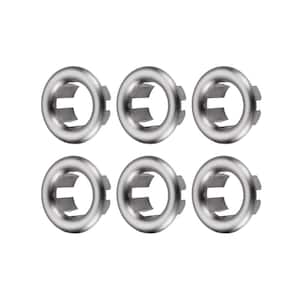 1.2 in. Sink Basin Trim Overflow Cover Plastic Insert in Hole Round Caps in Brushed Nickel (6-Pack)