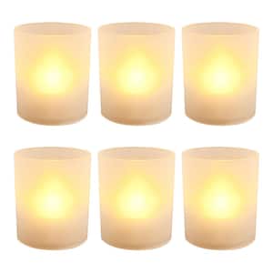 Flameless Votive Candles 2.25 in. Amber Plastic Frosted Holders (6 Count)