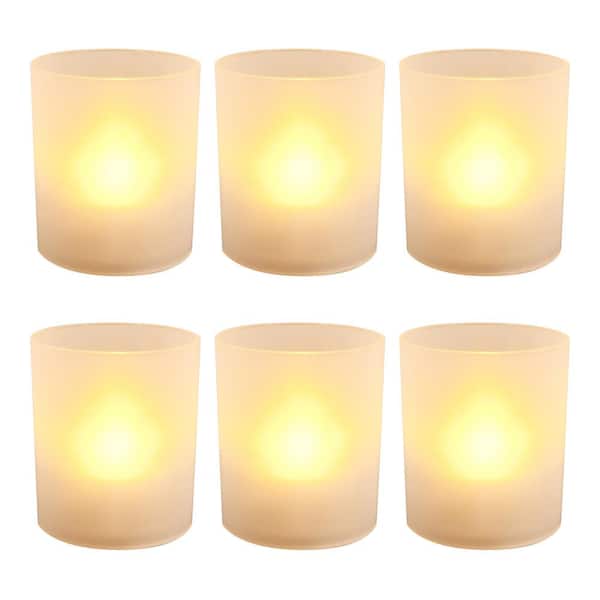6 PCS of  Yellow Color LED FLAMELESS Tealight  Candles with Frosted Holders 
